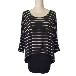 White House Black Market Black White Striped Overlay Tunic Elbow Sleeve Size S